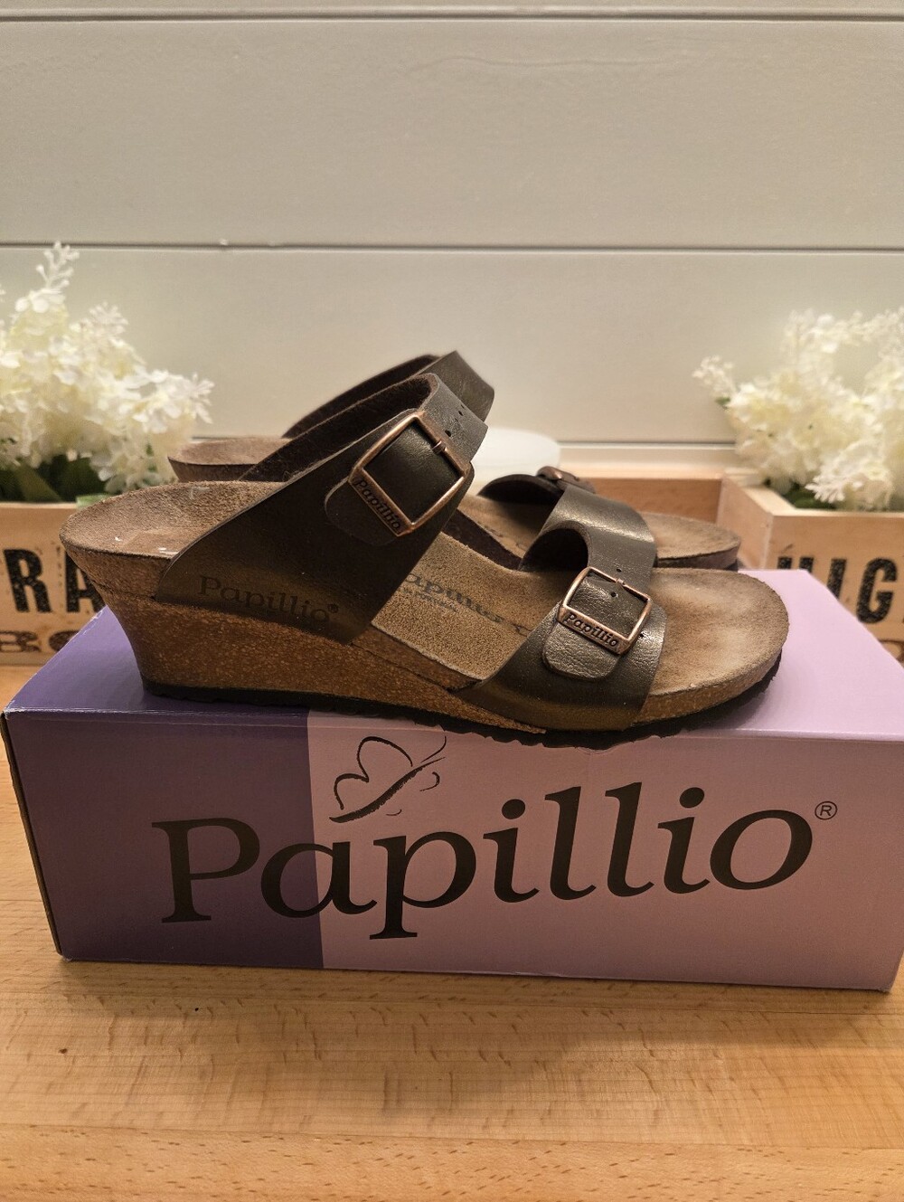 Birkenstock Papillio Dorothy Wedge Slide Sandals Graceful Toffee Womens Sz EU 37